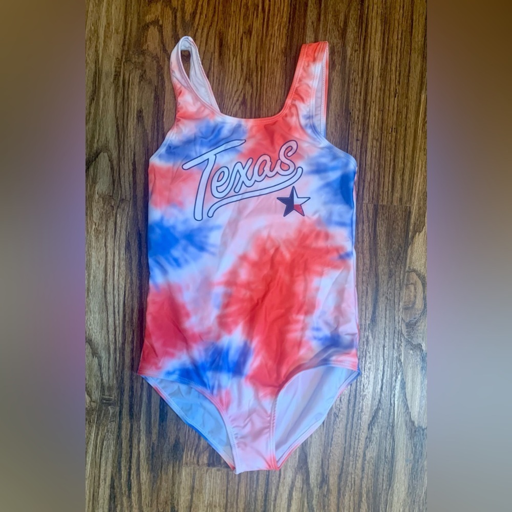 Texas red, white & blue tied-dyed Swim Suit, little girls size XL, NWT